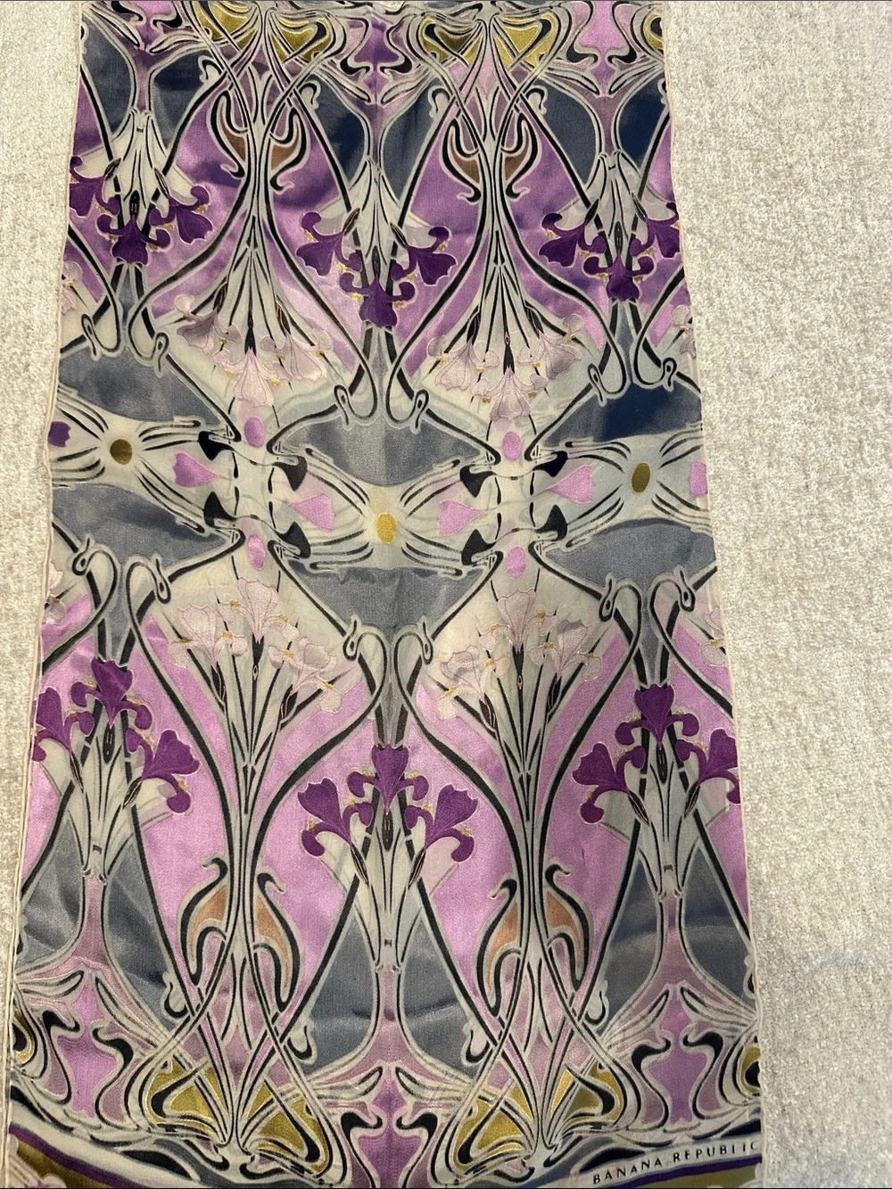 Banana Republic Purple, Gray & Gold Swirl Silk Scarf